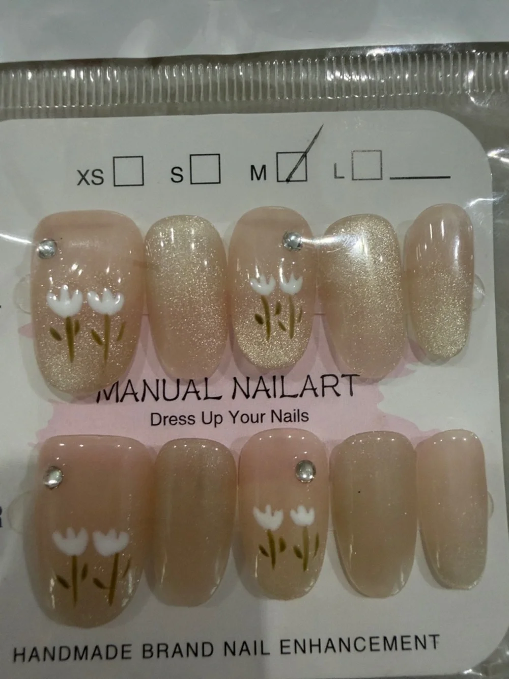 Pink Bow French Press-On Nails + Nude Floral Set of 2 size medium - Picture 3 of 3